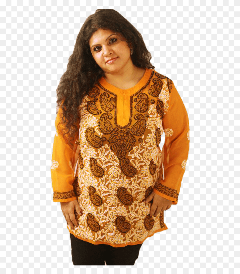 491x900 Lucknowi Short Kurti With Front Embroidery Girl, Clothing, Apparel, Person Descargar Hd Png