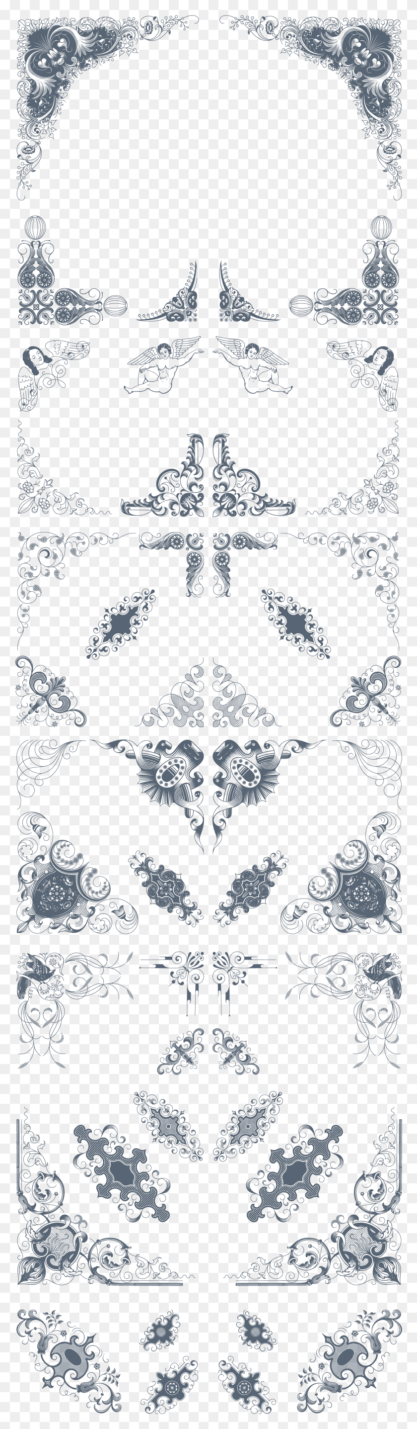 1863x6723 Luxurious Flourishes Vector Pack Motif, Symbol, Pattern, Rug HD PNG Download