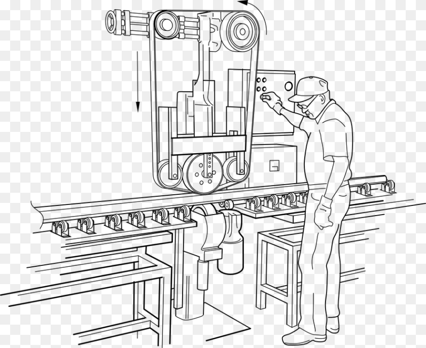 882x720 Machine Factory Polishing Rail Labor Worker Factory Worker Clipart Black And White, Gray Transparent PNG