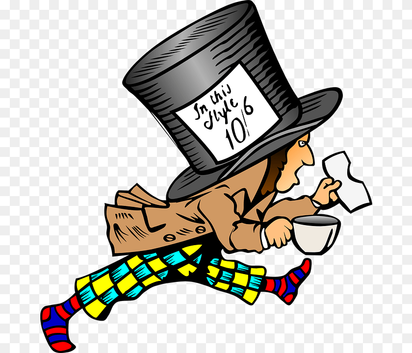 677x720 Mad Hatter Hat Label, Clothing, Adult, Male, Man PNG