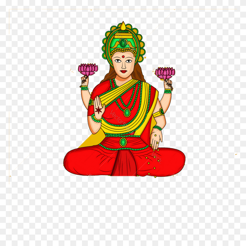 1001x1001 Maha Lakshmi Puja Image Cartoon Pics Of Laxmi And Ganesh, Person, Human, Leisure Activities HD PNG Download