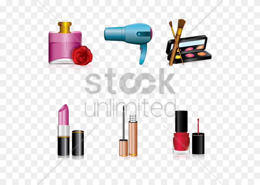 600x600 Makeup Beauty Tools And Products Vector Image, Cosmetics, Lipstick, Appliance, Blow Dryer Sticker PNG