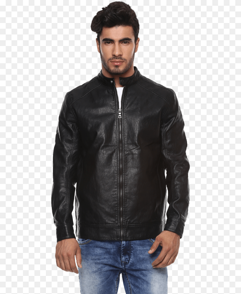 486x1023 Male Model Leather Jacket Download Mufti Jackets Black Leather, Clothing, Coat, Adult, Man PNG