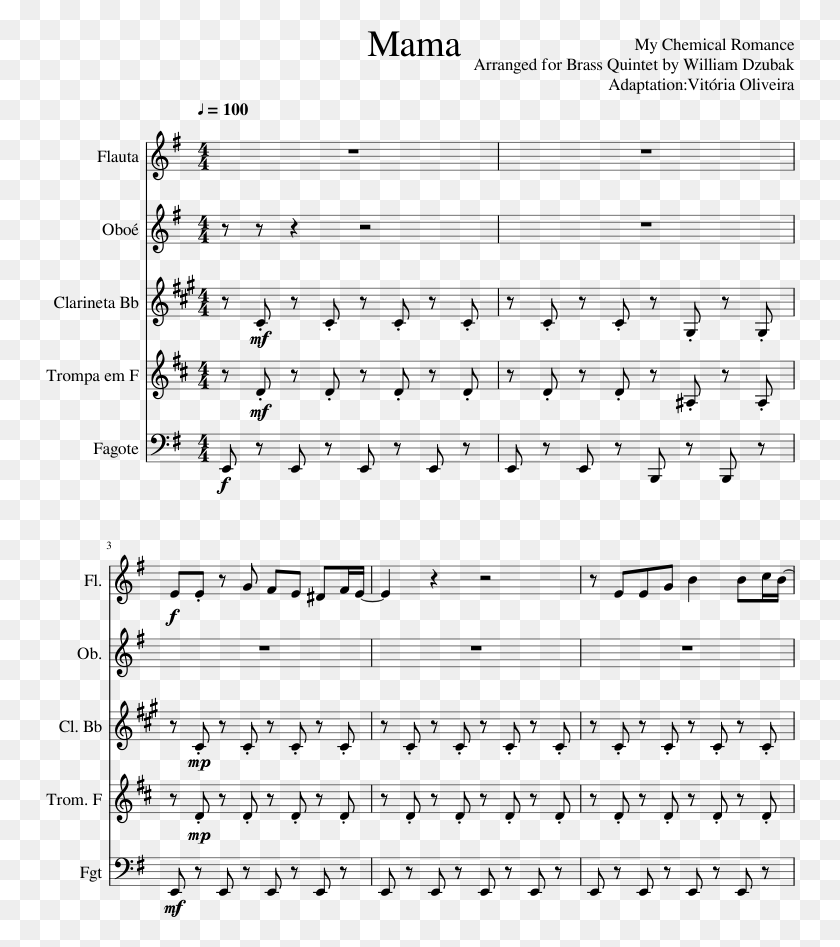 750x887 Mama Sheet Music Composed By My Chemical Romance Arranged Rudolph The Red Nosed Reindeer Trumpet Sheet Music, Gray, World Of Warcraft HD PNG Download