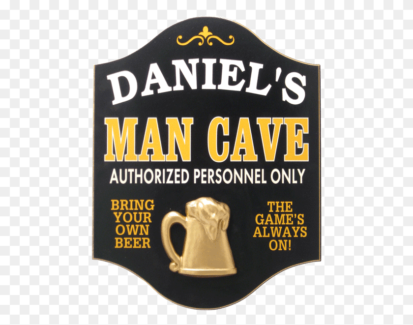 468x601 El Hombre De La Cueva Mc Man Cave Sign, Etiqueta, Texto, Bebida Hd Png