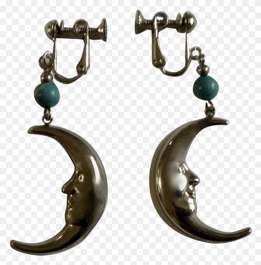 941x956 Man In The Crescent Moon Silver Tone Amp Blue Bead Screw Earrings, Jewelry, Accessories, Accessory HD PNG Download