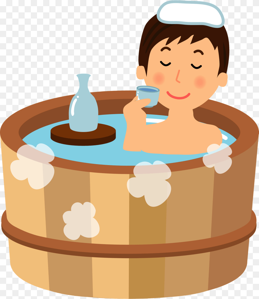 1664x1920 Man Is Relaxing In A Hot Spring While Drinking Sake Clipart, Hot Tub, Tub, Face, Head Sticker PNG