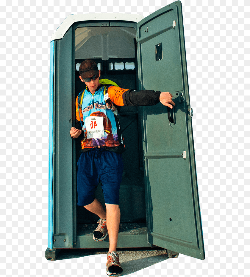 Man Leaving Porta Potty Door, Adult, Shorts, Person, Male Transparent PNG