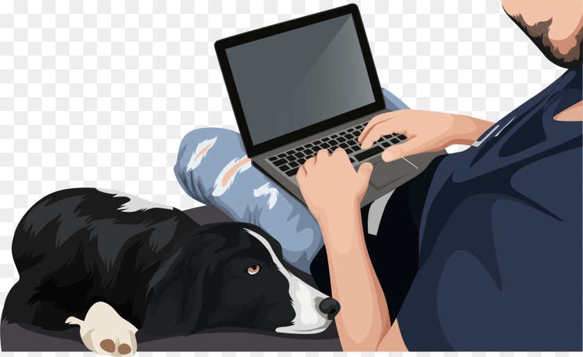 3305x2024 Man On Laptop With Collie Netbook, Pc, Computer, Electronics, Monitor Clipart PNG