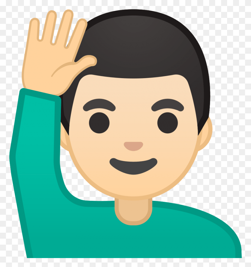 897x961 Man Raising Hand Light Skin Tone Icon Hand Raised Emoji, Face, Elf HD PNG Download