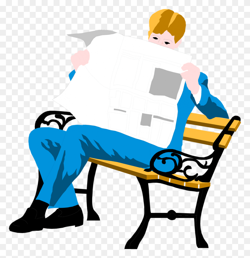 958x992 Man Reading Newspaper On Bench, Person, Human, Furniture HD PNG Download