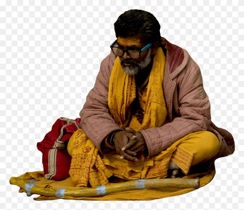 1243x1059 Man Sitting Sadhu Jugaadrender People Cutout Man Sitting, Clothing, Apparel, Person HD PNG Download