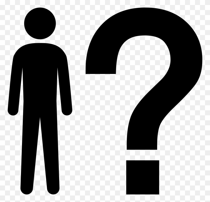 982x940 Man Standing Beside A Question Mark Comments Silhouette With Question Mark Clip Art, Symbol, Cane, Stick HD PNG Download