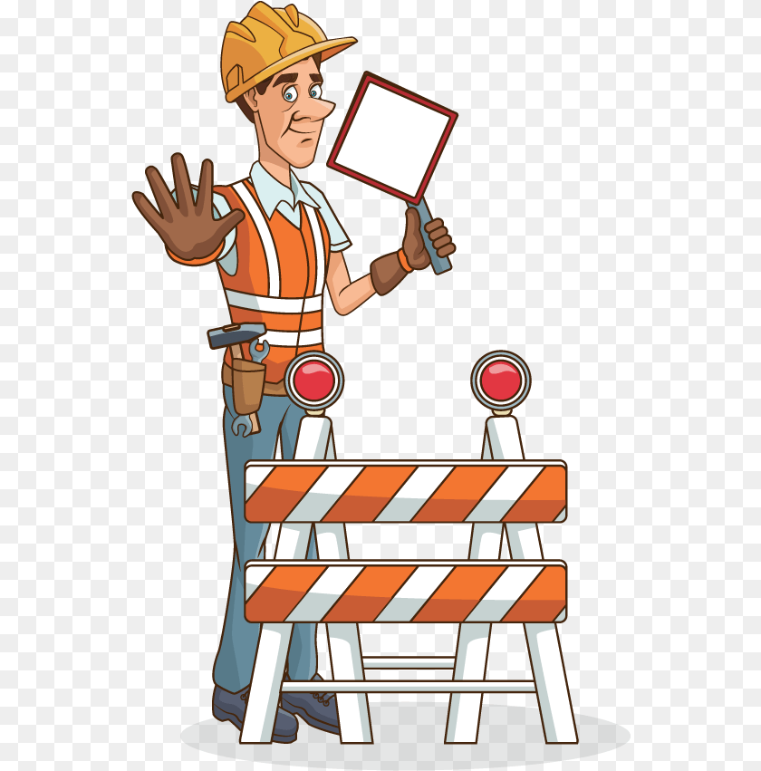 552x851 Man Standing With Safety Sign Cartoon, Fence, Person, Worker, Adult PNG