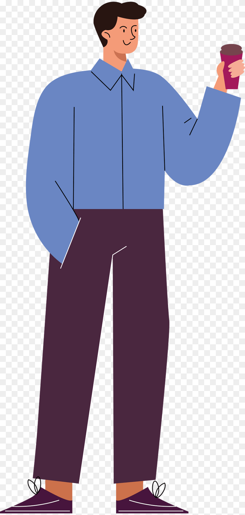 Man With Coffee Cup Clipart, Sleeve, Clothing, Pants, Long Sleeve Sticker PNG