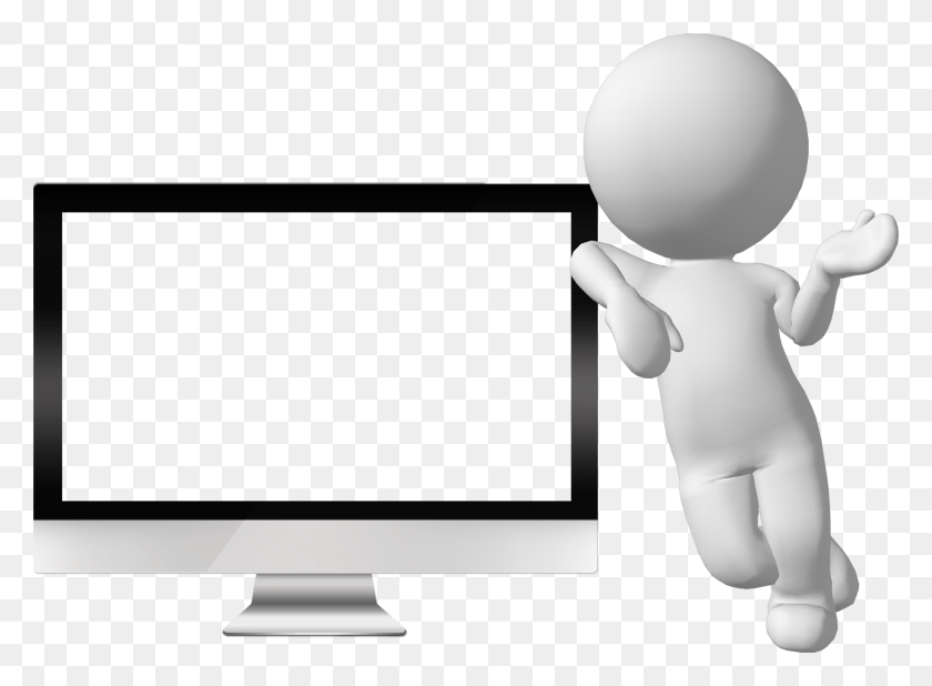 1828x1309 Man With Monitor 02 3d White Man, Screen, Electronics, Display HD PNG Download