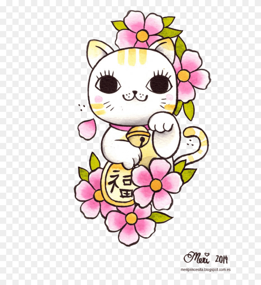 646x857 Maneki Neko Clipart Maneki Neko Cat Tattoo, Graphics, Diseño Floral Hd Png
