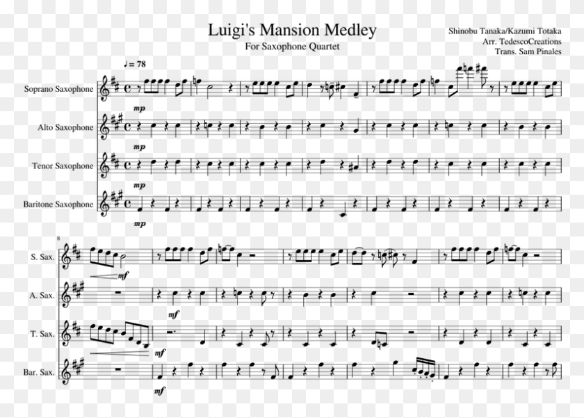 795x552 Mansion Medley Luigi Mansion Music Sheet For Trombone, Gray, World Of Warcraft HD PNG Download