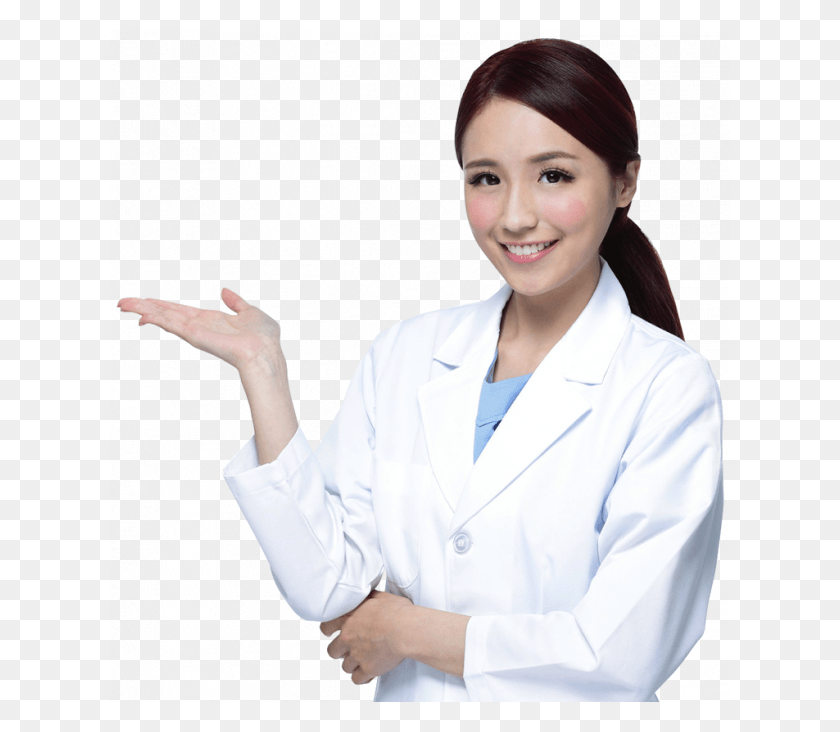 620x672 Manufacturing Amp Qa Lady Doctor Pointing Finger, Clothing, Apparel, Lab Coat HD PNG Download
