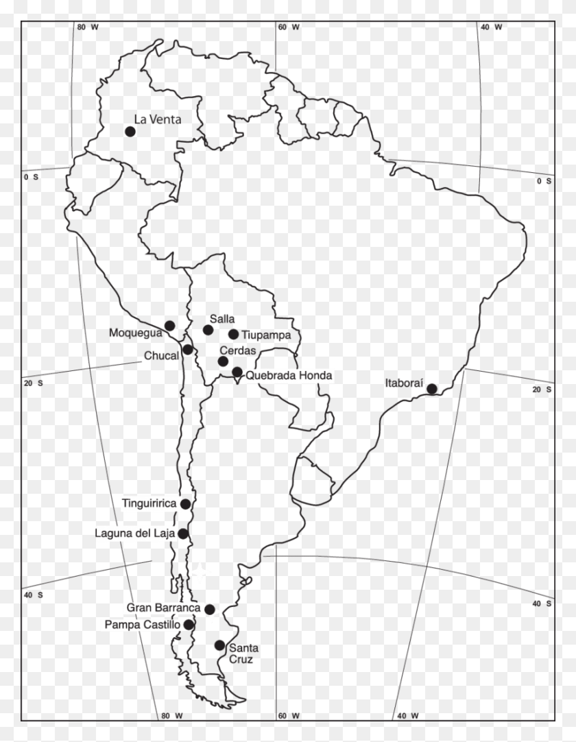 850x1114 Descargar Png Mapa Que Indica Las Localidades De Los Mamíferos Fósiles En El Mapa De América Del Sur, Diagrama, Atlas Hd Png