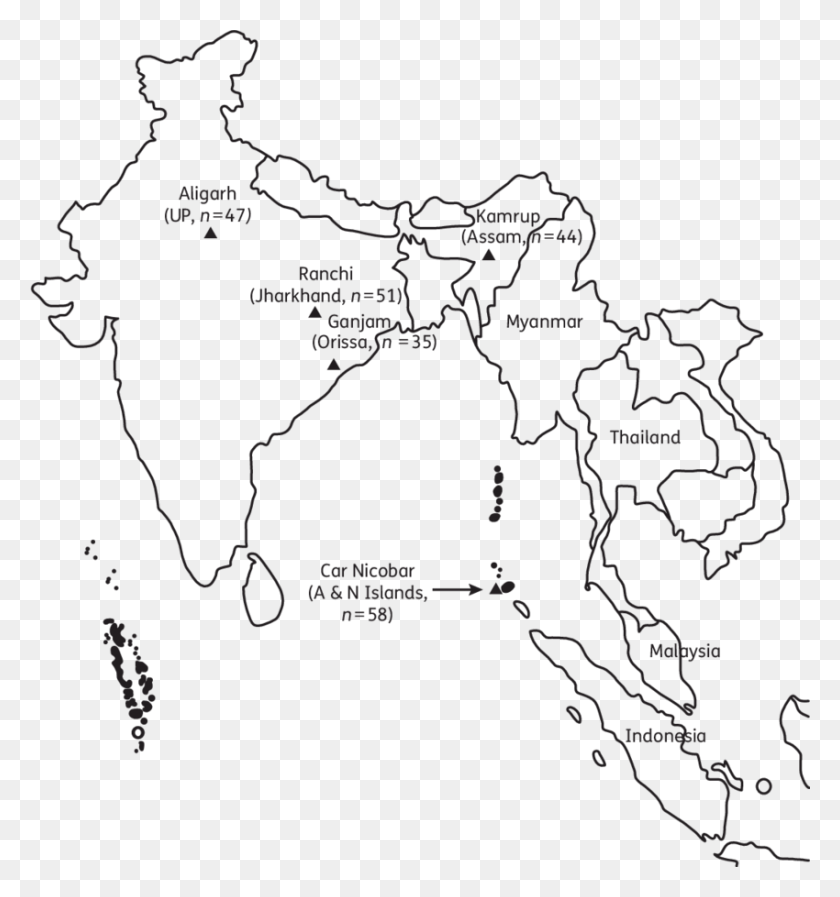 850x913 Map Of India Showing The Parasite Collection Sites Asia, Diagram, Plot, Atlas HD PNG Download