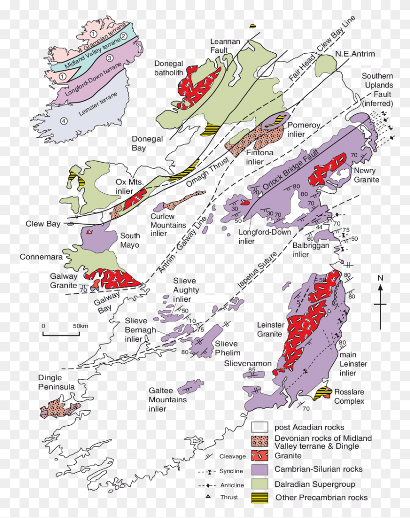 829x1064 Mapa De Irlanda Que Muestra La Ubicación De Acadian Y Otras Montañas Caledonian Fold Irlanda, Diagrama, Atlas, Parcela Hd Png
