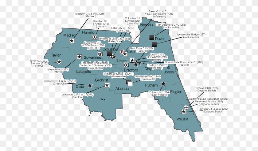 653x434 Map Of Region 2 Correctional Facilities Atlas, Diagram, Plot, Network HD PNG Download