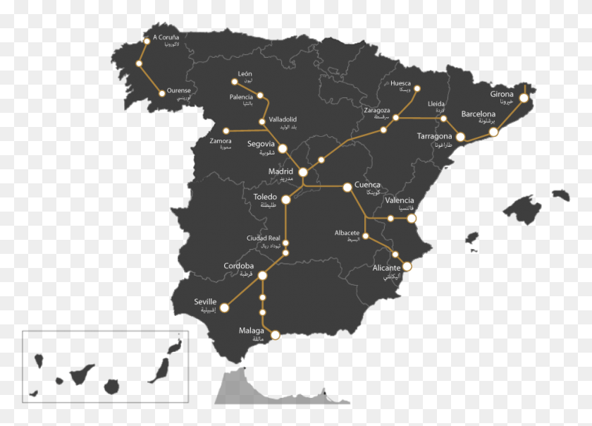945x660 Карта Испании 39S Ave Железнодорожные Линии Форма Испании Прозрачная, Диаграмма, Участок, Атлас Hd Png Скачать