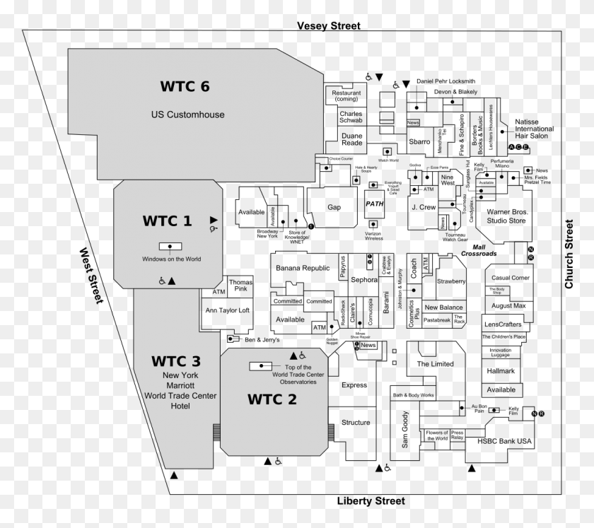 1134x1000 Map Of The Mall At The World Trade Center Original World Trade Center Mall Map, Text, Diagram, Plot HD PNG Download