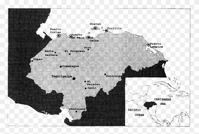 844x548 Карта Республики Гондурас С Изображением Атласа Крупных Городов, Серый, World Of Warcraft Hd Png Скачать