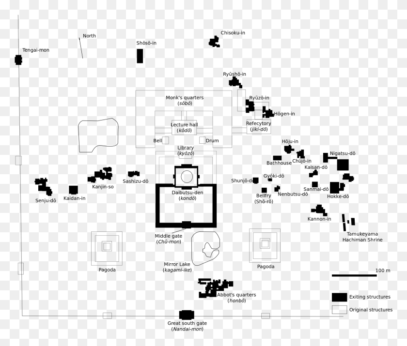 1990x1672 Descargar Png Mapa Del Complejo Tdai Ji Con Un Número De Edificios Plano Del Templo Todaiji, Gray, World Of Warcraft Hd Png