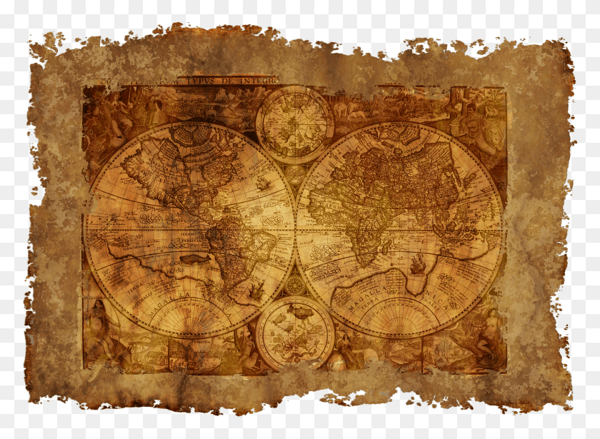 1238x882 Map Of The World Old Historically Parchment Paper Here Be Dragons Old Maps, Plot HD PNG Download