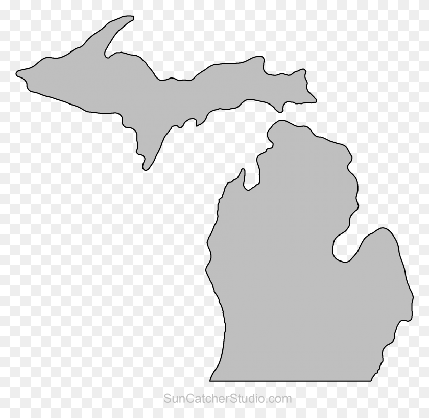 1908x1861 Map Outline Printable State Shape Stencil Pattern State Of Michigan, Mammal, Animal, Wildlife HD PNG Download