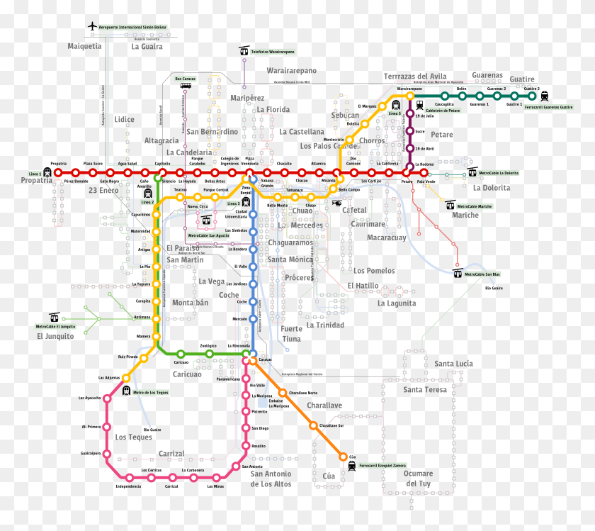 3913x3458 Mapa Del Metro Y Servicios De Transporte De Caracas Map, Plan, Plot, Diagram Hd Png