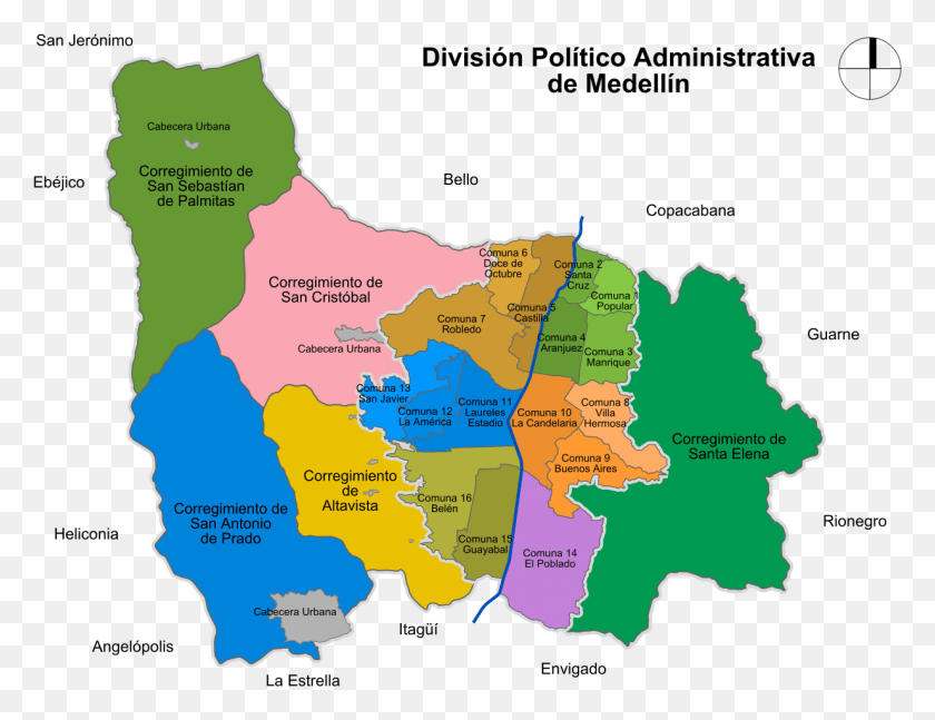 1233x928 Descargar Png Mapa Divisin Poltico Administrativa De Medelln 5 Corregimientos De Medellin, Map, Diagram, Plot Hd Png