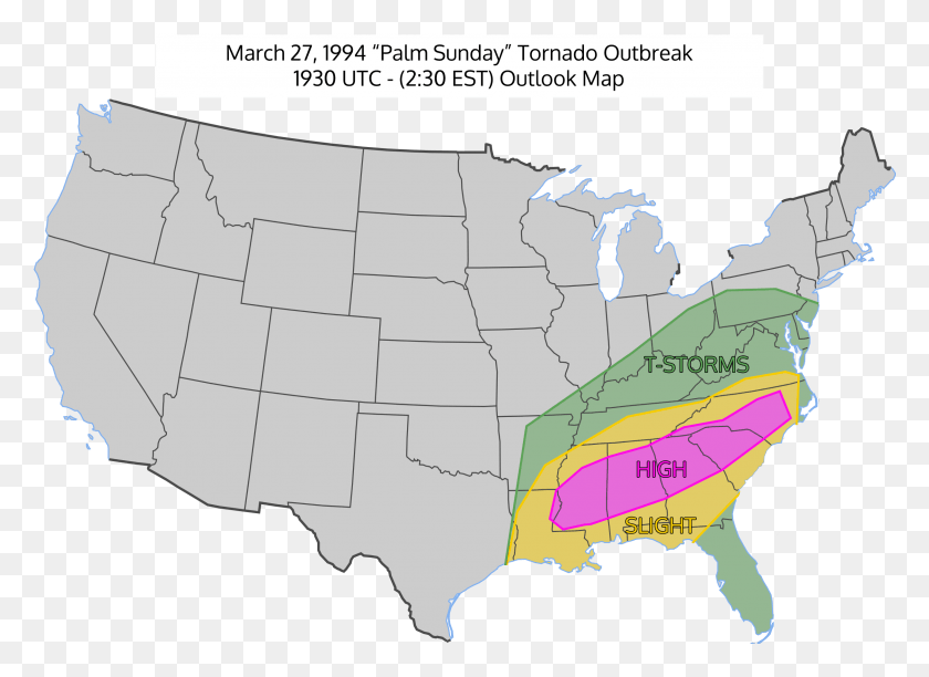2437x1726 March 27 1994 Palm Sunday Severe Weather Outbreak 1994 Palm Sunday Tornado Outbreak, Plot, Map, Diagram HD PNG Download