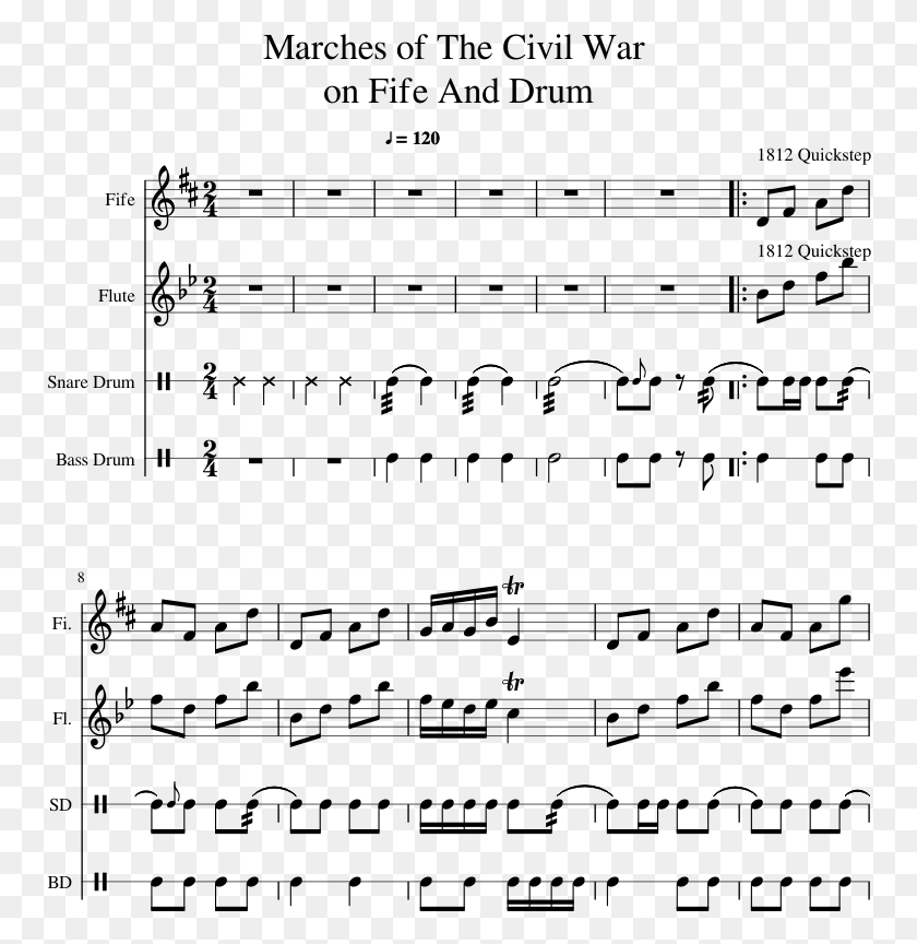 756x804 Marches Of The Civil War On Fife And Drum Sheet Music Underfell Megalovania Sheet Music, Gray, World Of Warcraft HD PNG Download