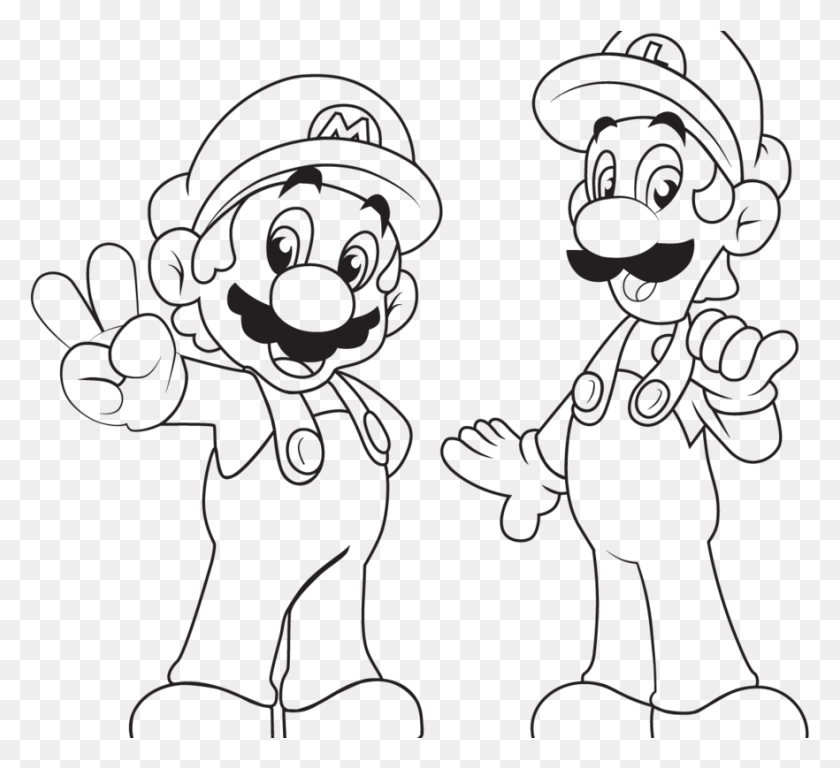 882x801 Mario Brothers Coloring Pages Halloween Luigi Toad Mario And Luigi Drawing, Stencil, Cupid HD PNG Download