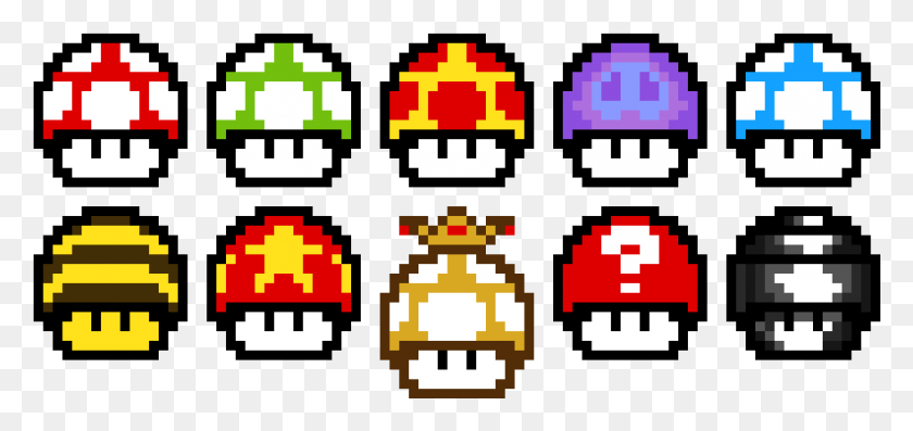 881x381 Descargar Png Mario Shrooms 8 Bit Mario Mushrooms, Pac Man, Alfombra, Super Mario Hd Png
