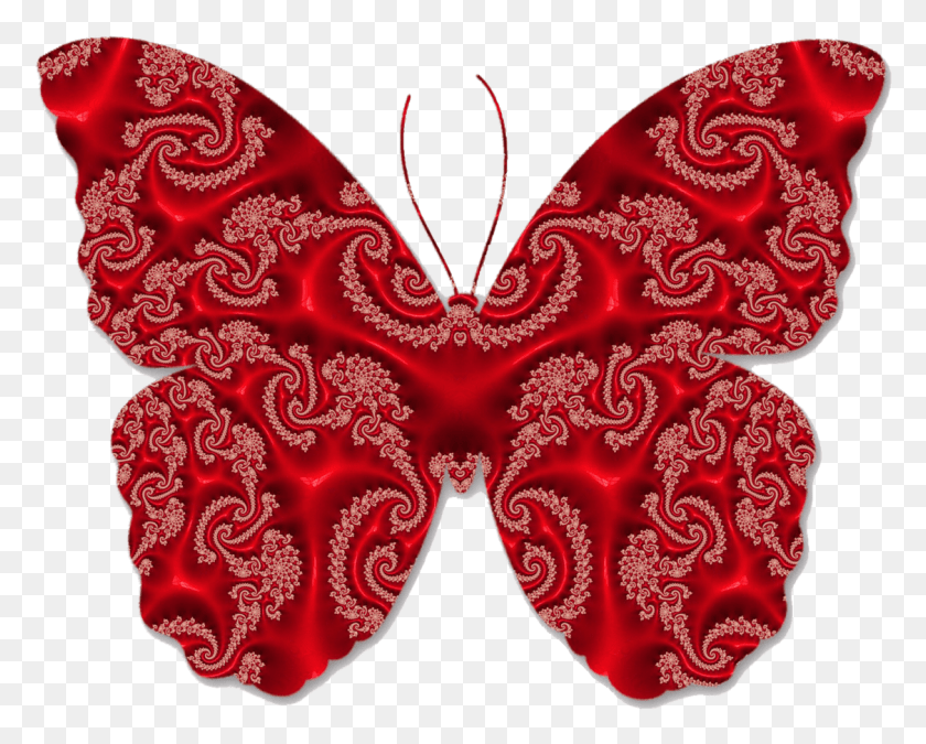 1125x888 Mariposa En Encaje Rojo Free Red Butterfly, Pattern, Heart, Rug HD PNG Download