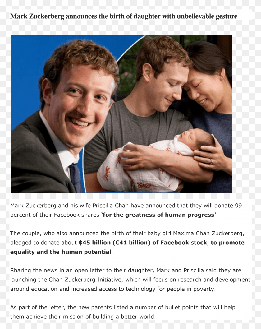 1964x2514 Mark Zuckerberg Y Su Esposa Priscilla Chan Han Anunciado Folleto, Persona, Recién Nacido, Bebé Hd Png Descargar