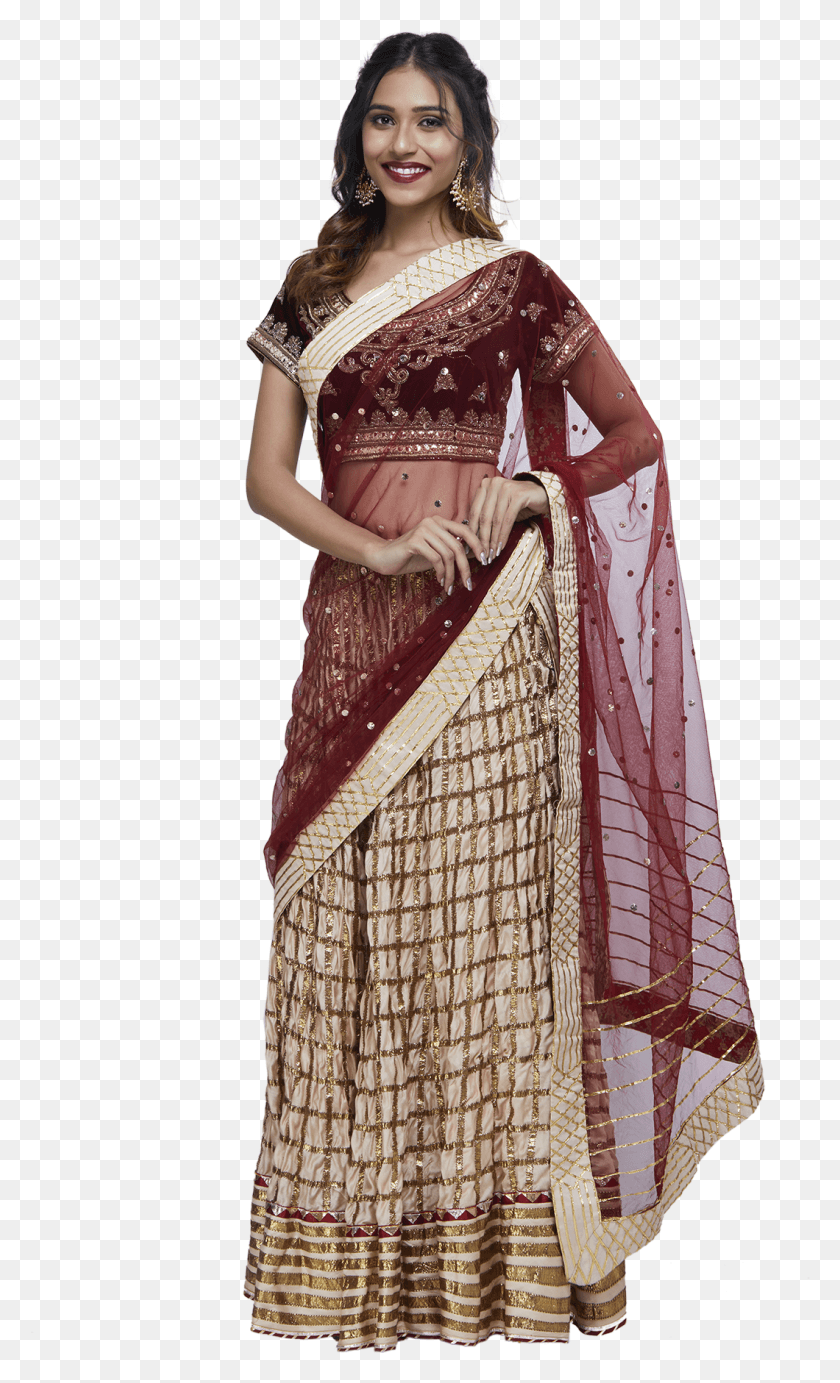 1060x1799 Maroon And Cream Velvet Lehenga Set By Stylease Exclusive Sari, Clothing, Apparel, Silk HD PNG Download