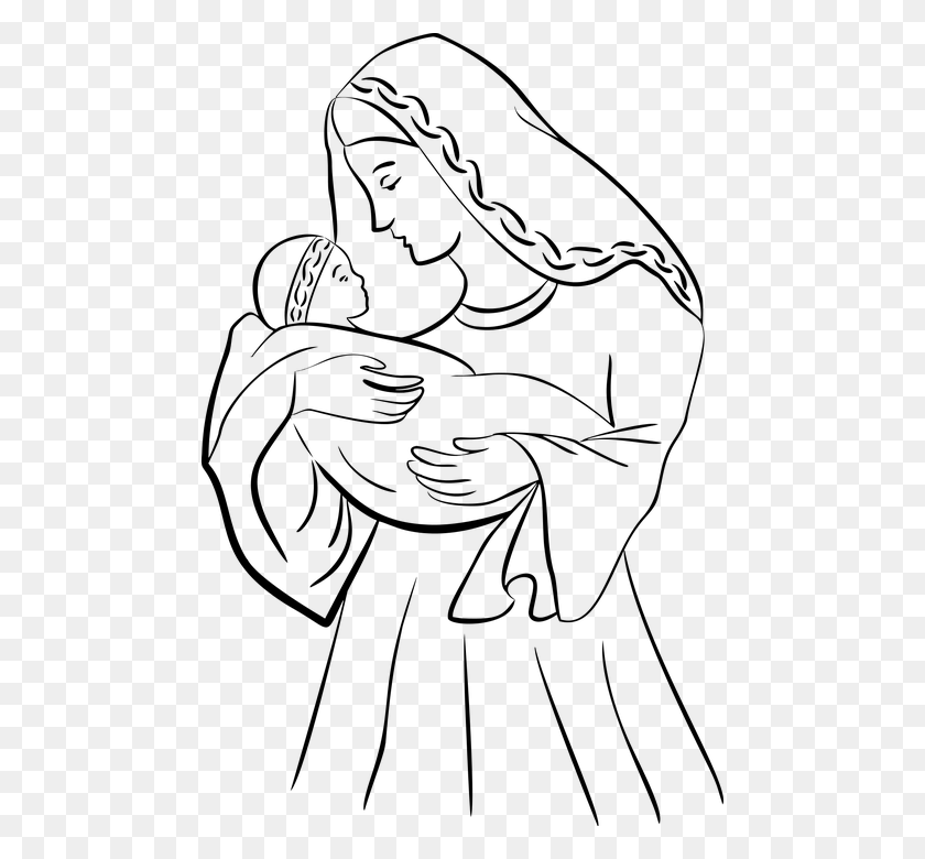 Mary And Jesus Mother Mary And Baby Jesus Drawings Bow Pattern Hd Png