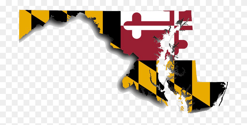 711x366 Descargar Png Mapa De Maryland Con Diseño De La Bandera De Maryland Bandera De Forma De Estado De Maryland, Texto, Gráficos Hd Png