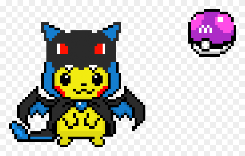 851x521 Master Ball Pikachu With Charizard Pixel Art Charizard X, Pac Man, Robot HD PNG Download