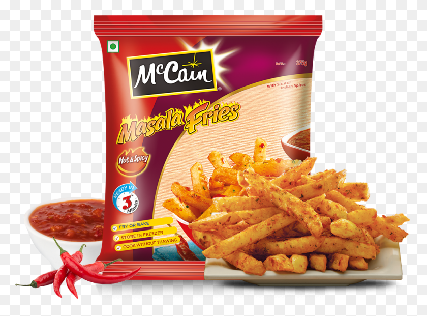 973x701 Mccain Hot Amp Spicy Masala Fries Mccain Masala Fries, Food, Menu, Text HD PNG Download
