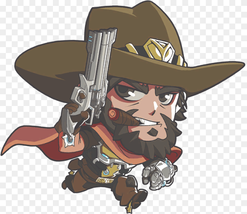 1014x878 Mcree Overwatch Mccree Cute Spray, Weapon, Hat, Clothing, Firearm Sticker PNG