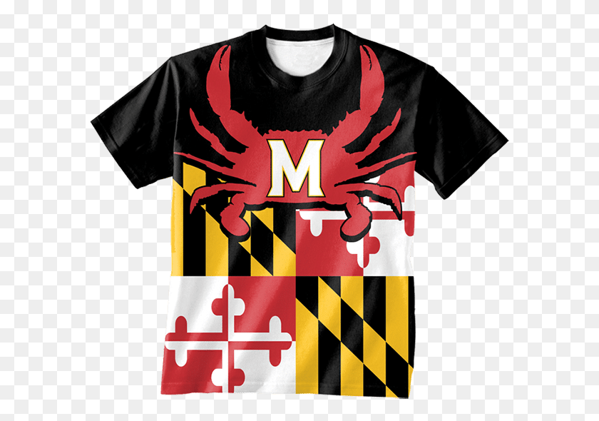 589x530 Md Flag M Crab Short Sleeve Tee Maryland State Flag, Clothing, Apparel, T-shirt HD PNG Download