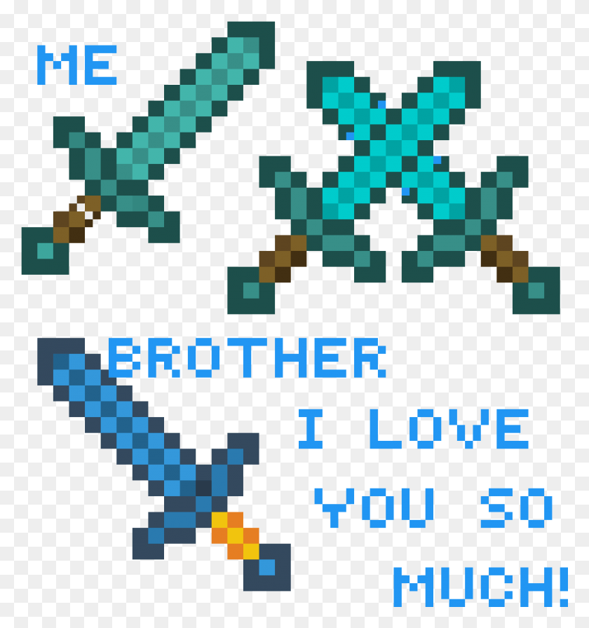 1105x1185 Me And Brother On Minecraft With Swords Minecraft 2 Diamond Swords, Text, Rug, Urban HD PNG Download