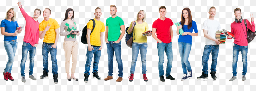 Meet Fun People College Students Group, T-shirt, Jeans, Pants, Groupshot PNG